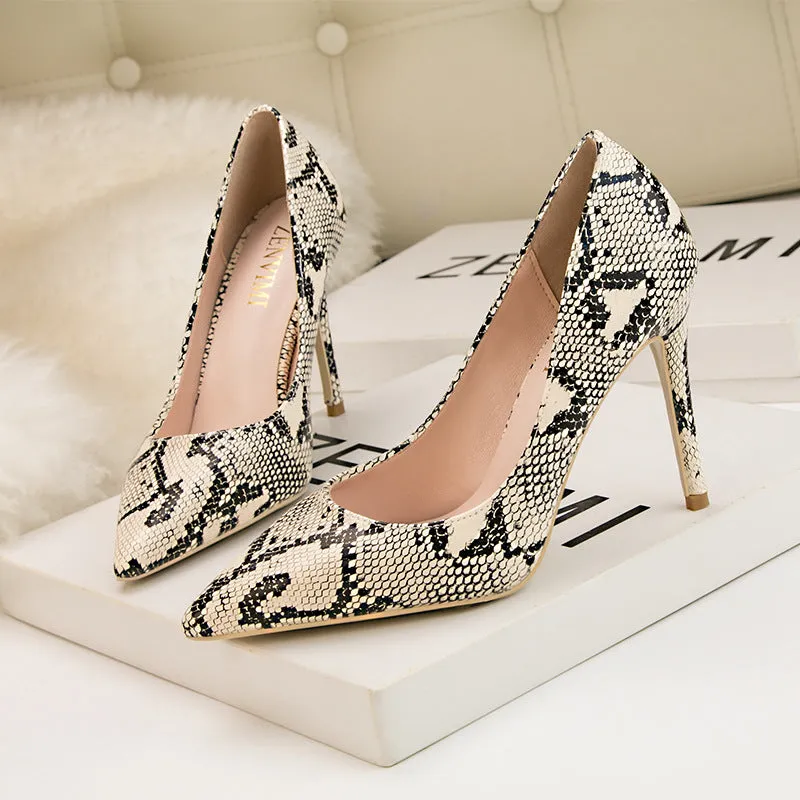 Snake Pattern High Heels: Chic & Sleek Women's Shoes