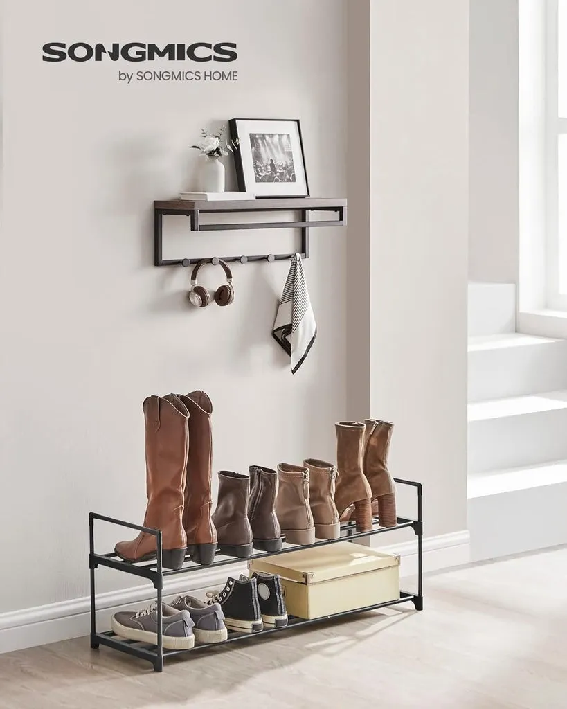 SONGMICS 2 Tier Metal Shoe Rack for 10 Pairs of Shoes Grey