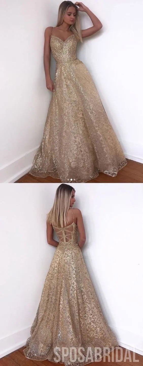 Spaghetti Straps Sparkly Modest Simple Vintage Long High Quality Prom Dresses, PD1320