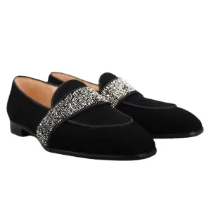 Stilvoll Schwarze Samt Loafers - Luxuriöse Strassschuhe