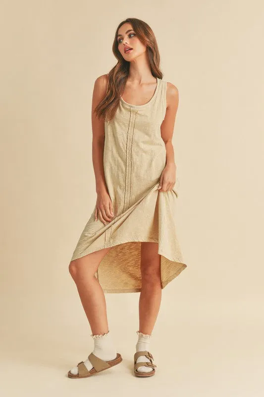 Tan High-Low Hem Scoop Neck Midi Tank Dress