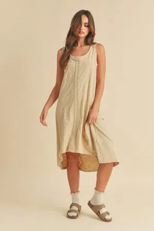 Tan High-Low Hem Scoop Neck Midi Tank Dress