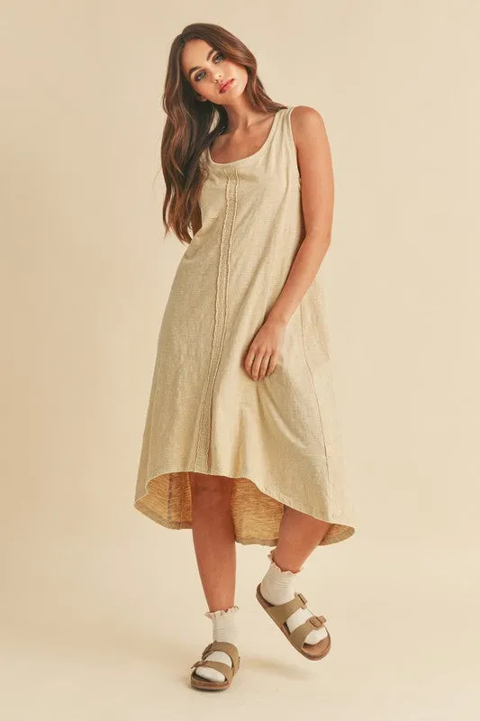 Tan High-Low Hem Scoop Neck Midi Tank Dress