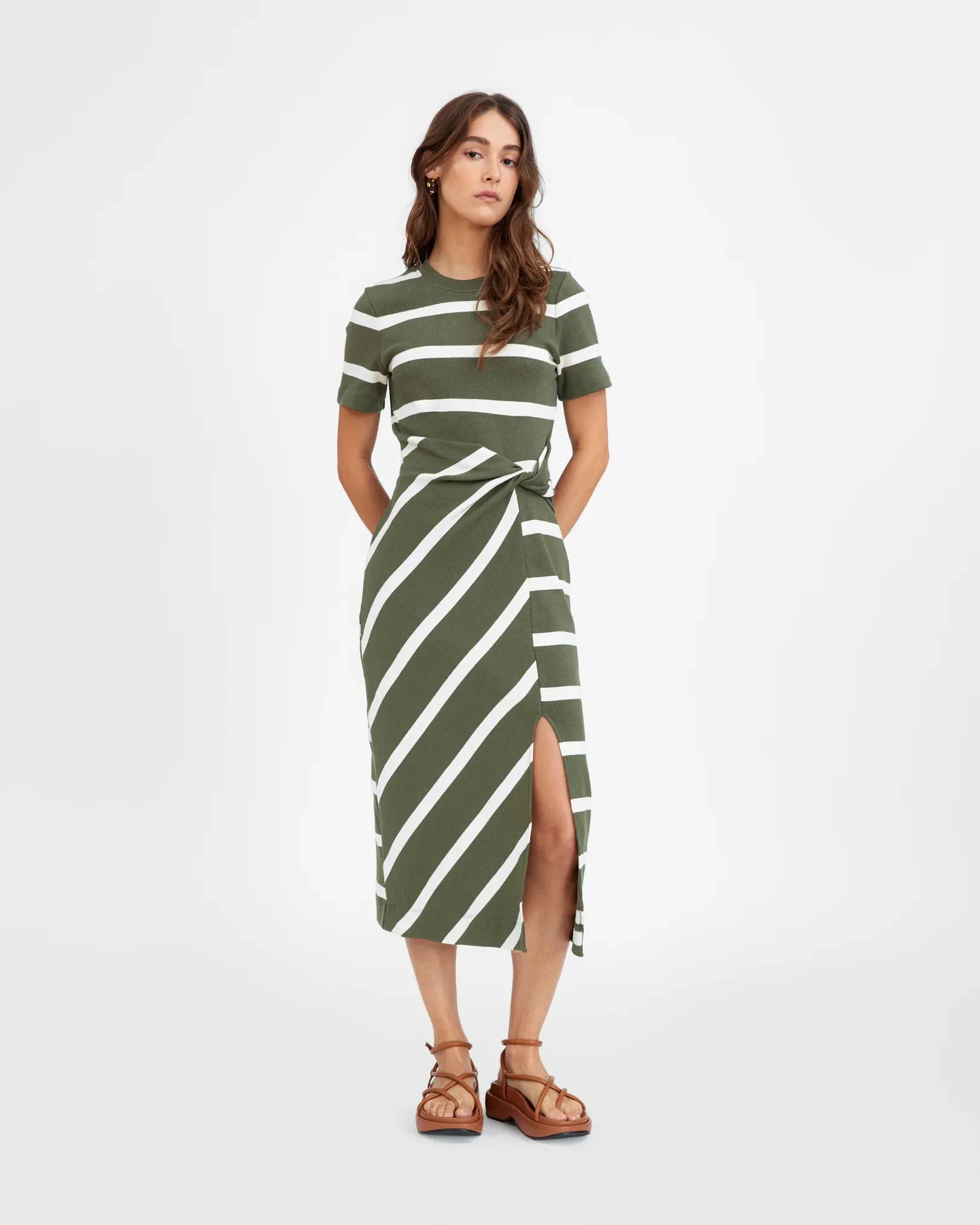 Tanya Taylor Short Sleeve Striped Cody Dress