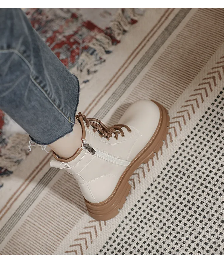 Thick Sole Short Tube Retro British Style Martin Boots Lace Up Women's Shoes