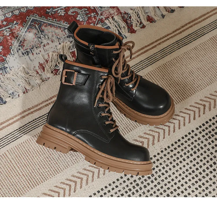 Thick Sole Short Tube Retro British Style Martin Boots Lace Up Women's Shoes
