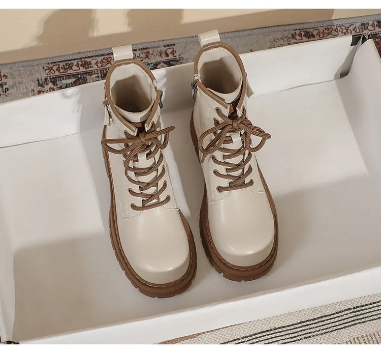Thick Sole Short Tube Retro British Style Martin Boots Lace Up Women's Shoes