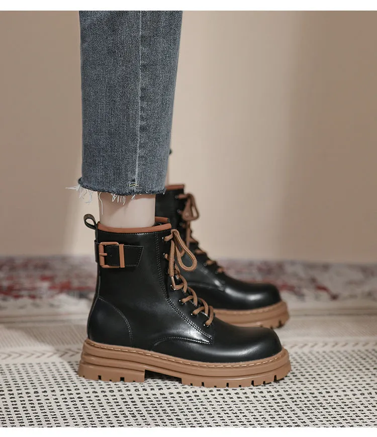 Thick Sole Short Tube Retro British Style Martin Boots Lace Up Women's Shoes
