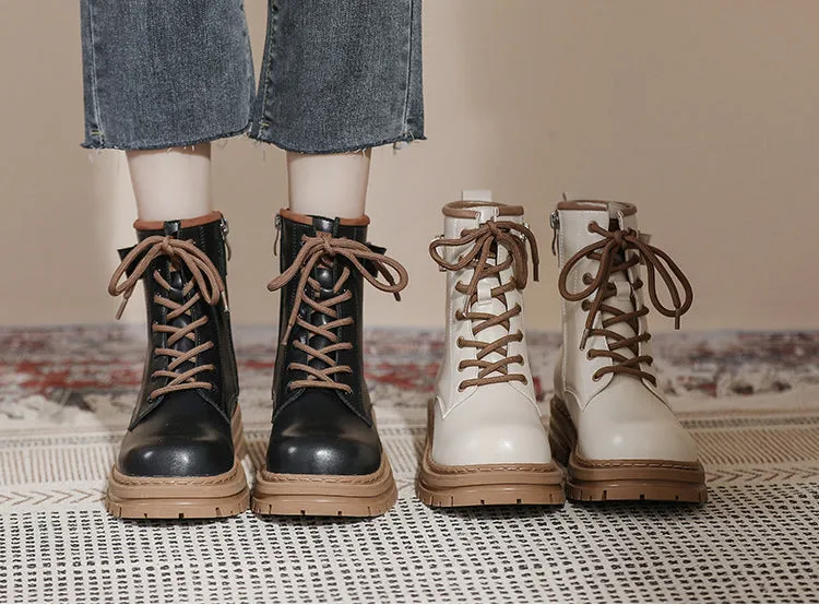Thick Sole Short Tube Retro British Style Martin Boots Lace Up Women's Shoes