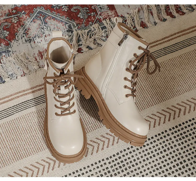 Thick Sole Short Tube Retro British Style Martin Boots Lace Up Women's Shoes