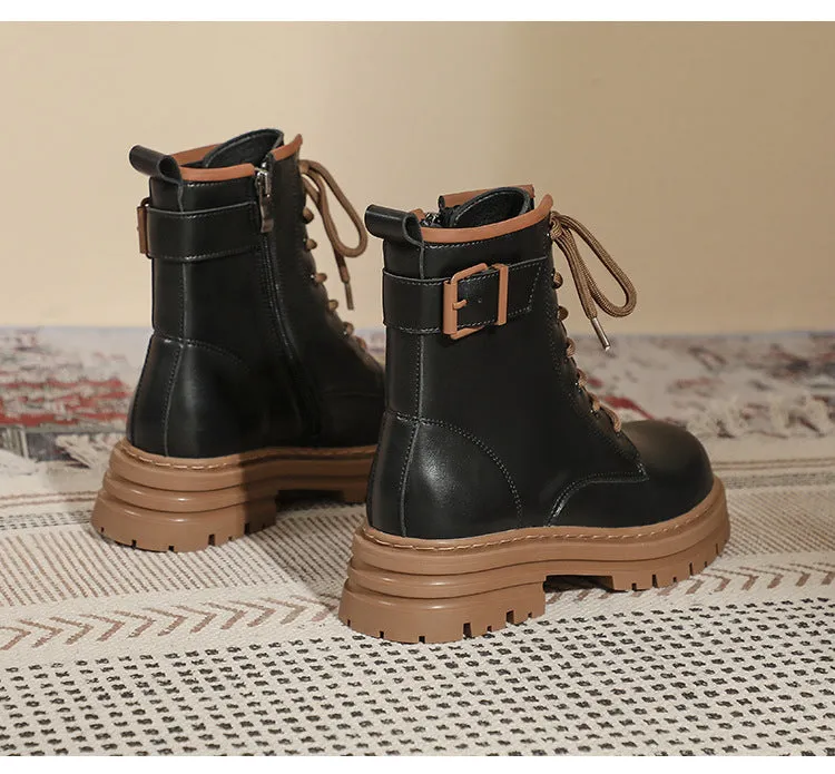 Thick Sole Short Tube Retro British Style Martin Boots Lace Up Women's Shoes