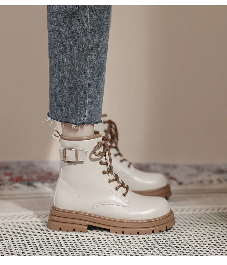 Thick Sole Short Tube Retro British Style Martin Boots Lace Up Women's Shoes