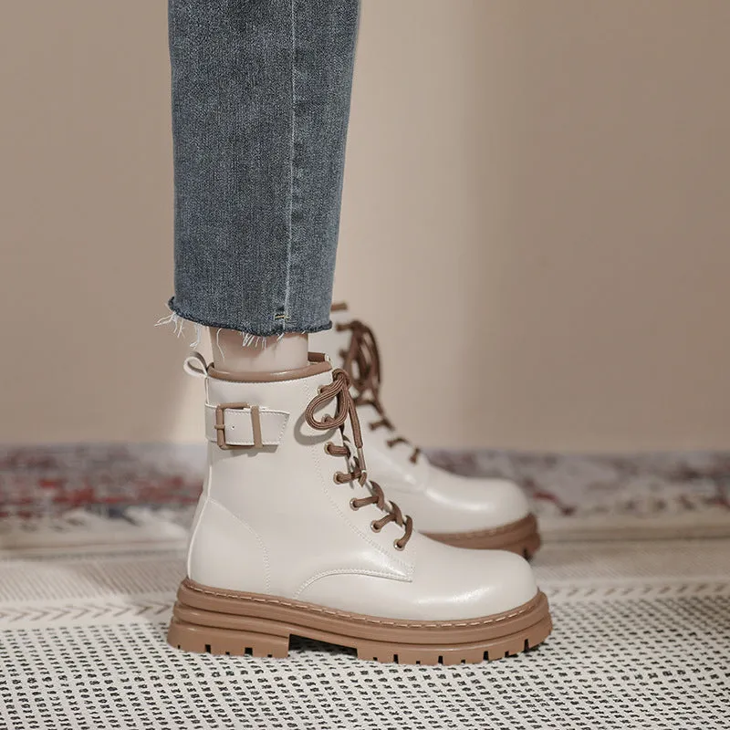 Thick Sole Short Tube Retro British Style Martin Boots Lace Up Women's Shoes