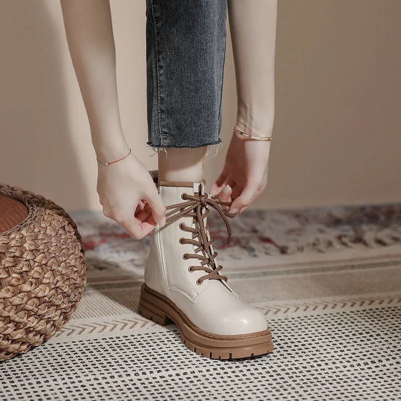 Thick Sole Short Tube Retro British Style Martin Boots Lace Up Women's Shoes