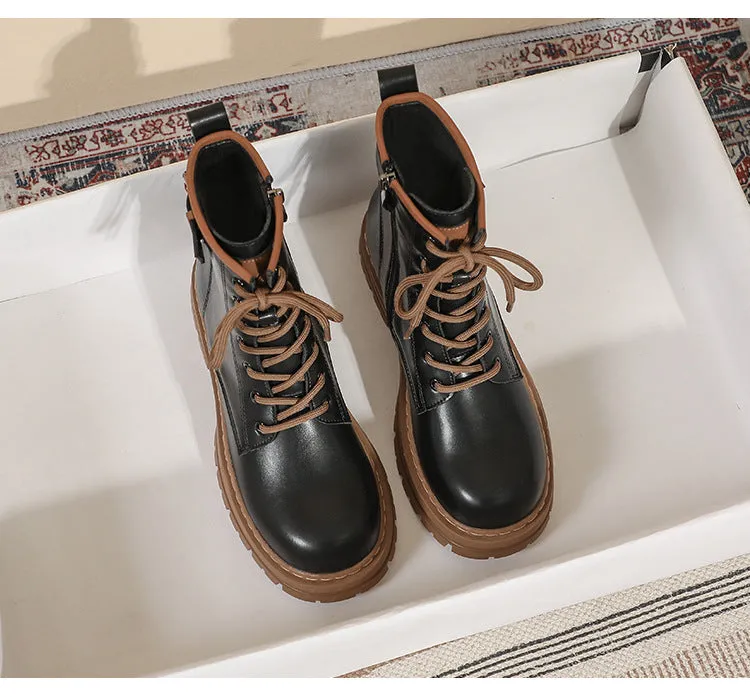 Thick Sole Short Tube Retro British Style Martin Boots Lace Up Women's Shoes