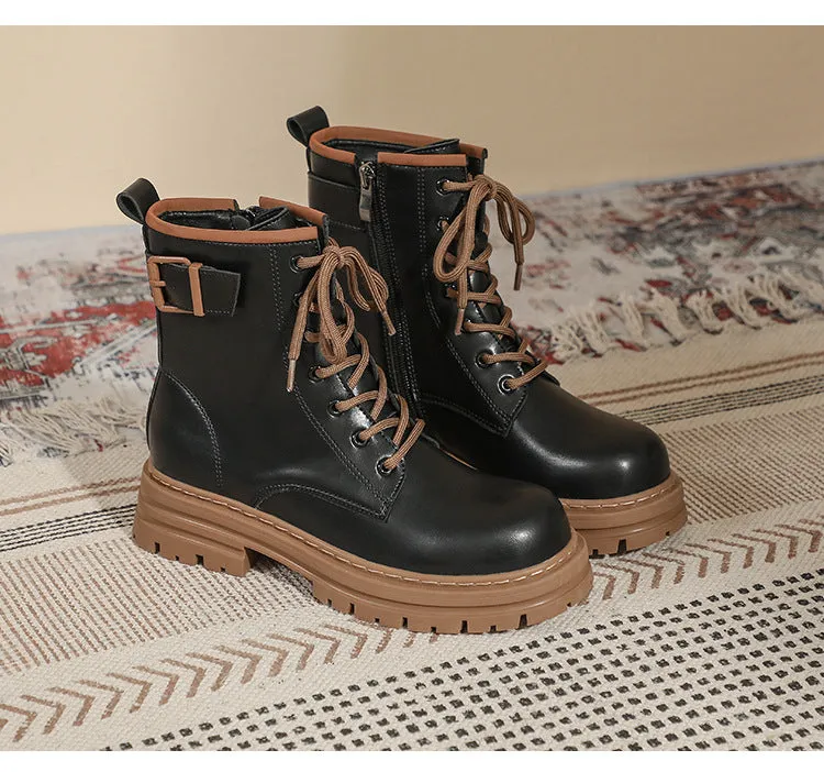 Thick Sole Short Tube Retro British Style Martin Boots Lace Up Women's Shoes