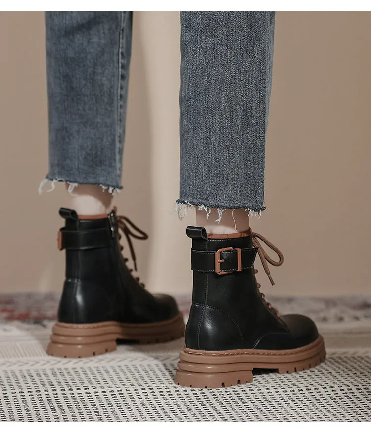 Thick Sole Short Tube Retro British Style Martin Boots Lace Up Women's Shoes