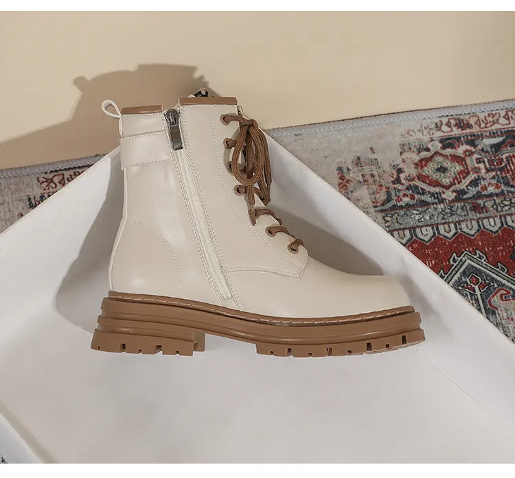 Thick Sole Short Tube Retro British Style Martin Boots Lace Up Women's Shoes