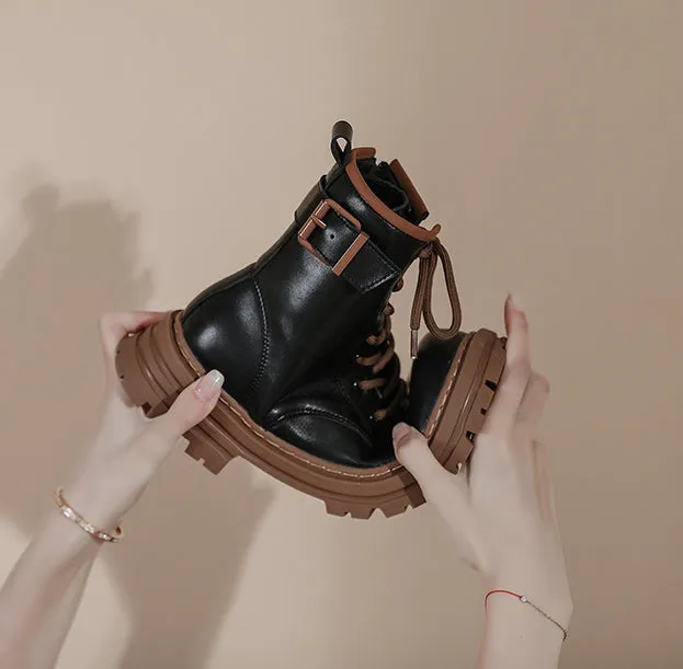 Thick Sole Short Tube Retro British Style Martin Boots Lace Up Women's Shoes