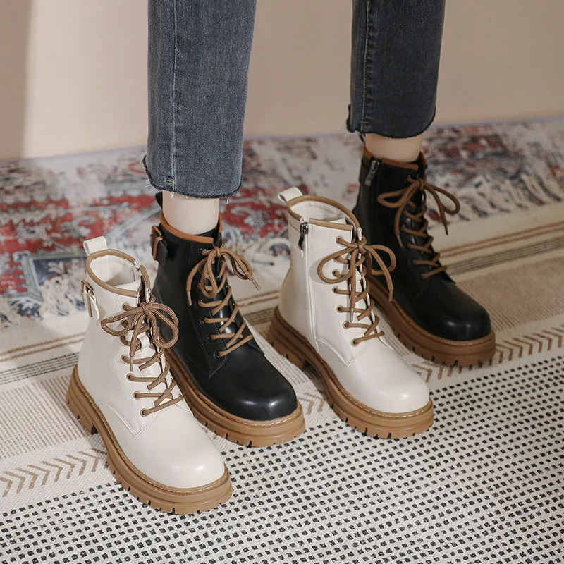 Thick Sole Short Tube Retro British Style Martin Boots Lace Up Women's Shoes