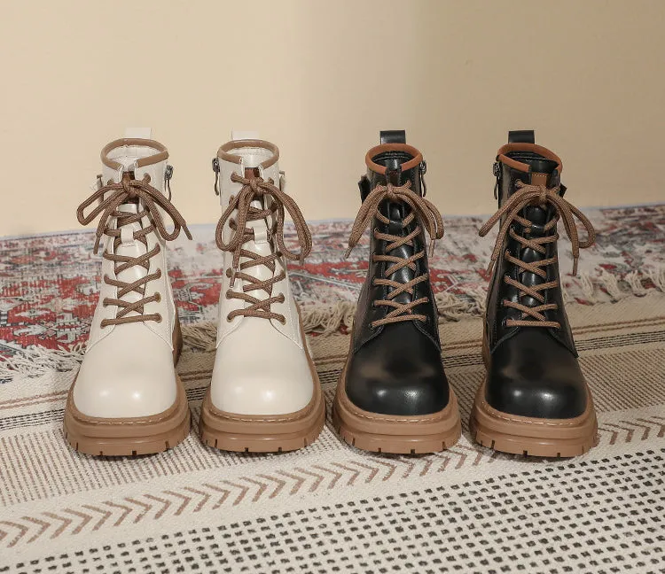 Thick Sole Short Tube Retro British Style Martin Boots Lace Up Women's Shoes