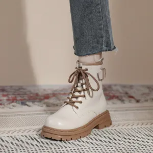 Thick Sole Short Tube Retro British Style Martin Boots Lace Up Women's Shoes