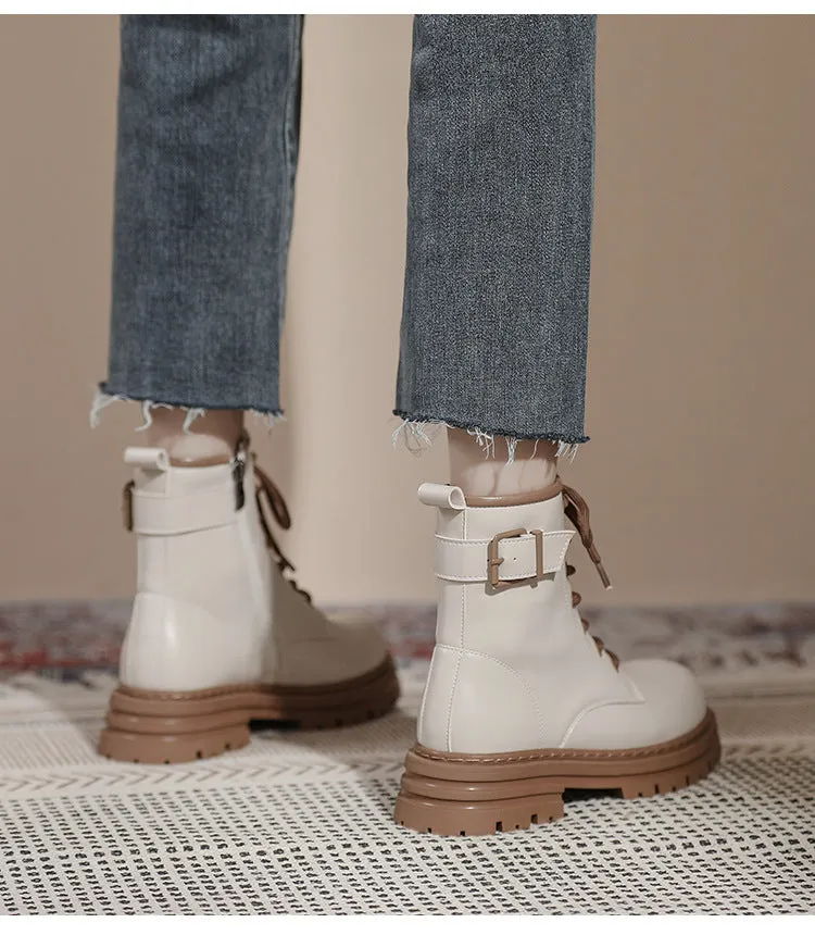 Thick Sole Short Tube Retro British Style Martin Boots Lace Up Women's Shoes