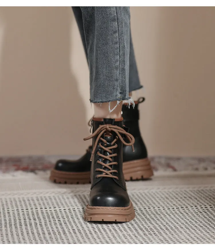 Thick Sole Short Tube Retro British Style Martin Boots Lace Up Women's Shoes