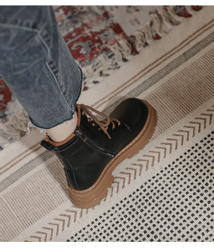 Thick Sole Short Tube Retro British Style Martin Boots Lace Up Women's Shoes