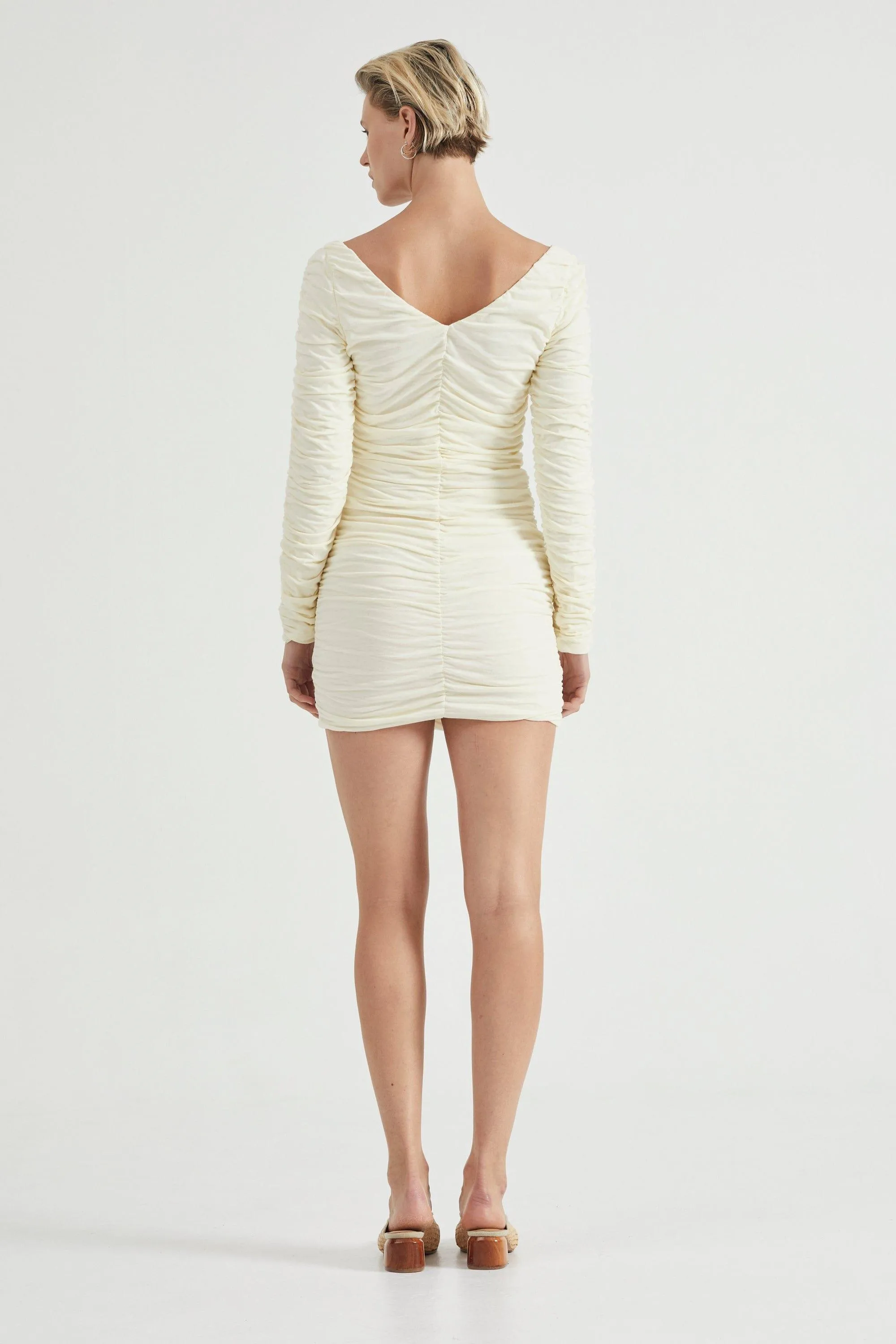 TIME AGAIN GATHERED MINI DRESS | CREAM