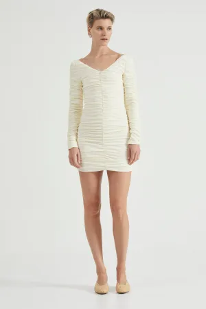 TIME AGAIN GATHERED MINI DRESS | CREAM