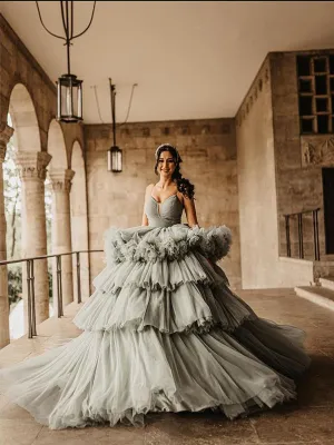 Tulle Ball Gown Sweetheart Spaghetti Strap Lace Up Wedding Dresses,SFWD0053
