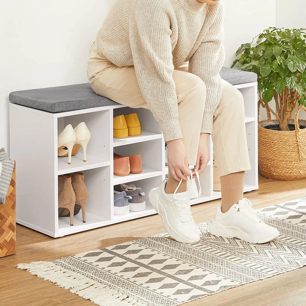 VASAGLE Storage Shoe Bench 10 Compartments with Cushion White and Gray LHS010W01