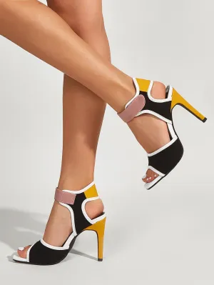 Velcro Strap Stiletto Heeled Sandals - Multicolor - FD ⚡