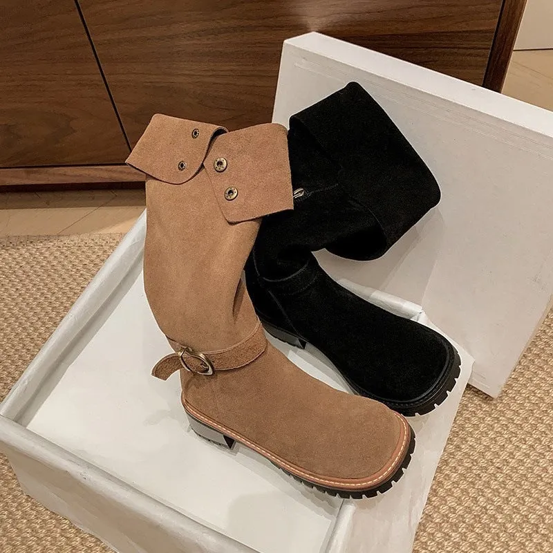 Vintage western cowboy boots popular new versatile stacking boots matte summer thin boots