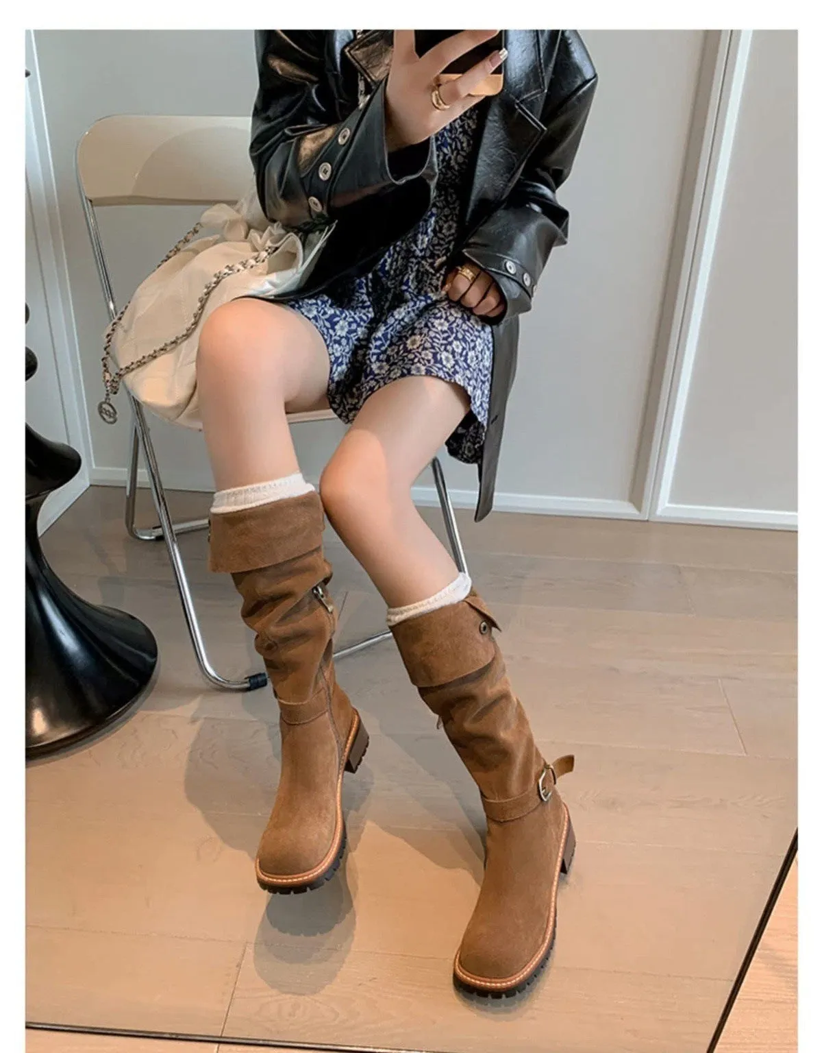 Vintage western cowboy boots popular new versatile stacking boots matte summer thin boots