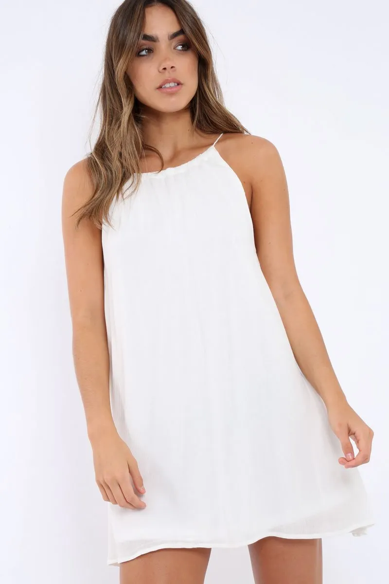 White Tie Neck Shift Dress - Estella