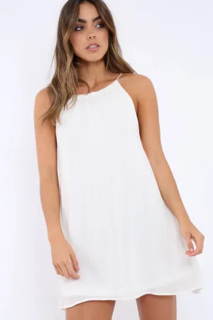 White Tie Neck Shift Dress - Estella