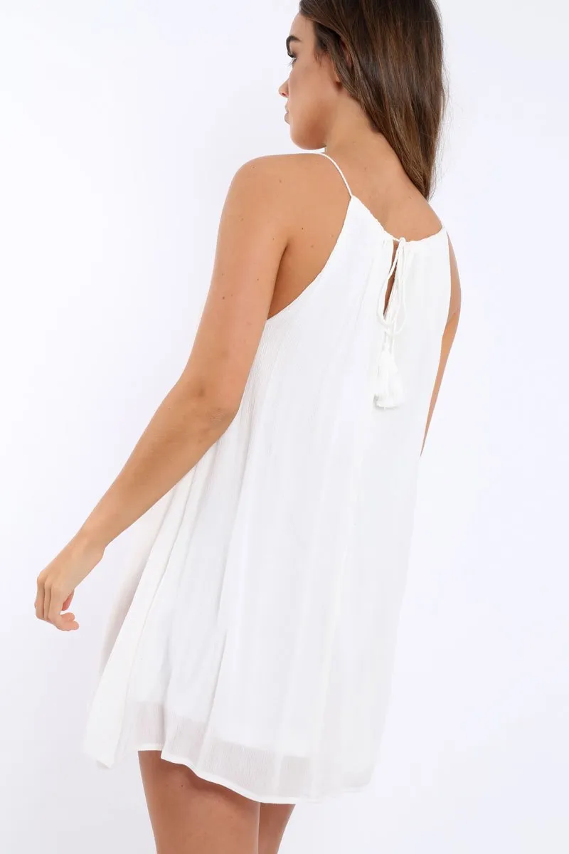 White Tie Neck Shift Dress - Estella