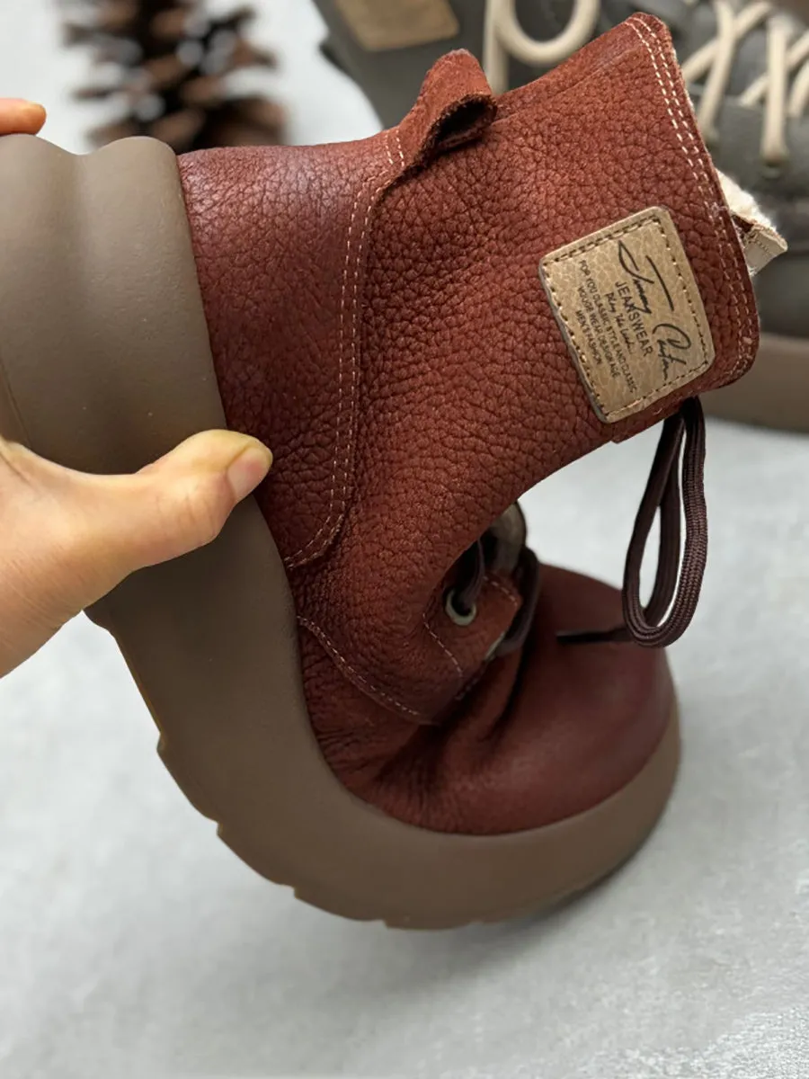 Women Winter Genuine Leather Fleece-lined Ankle Boots