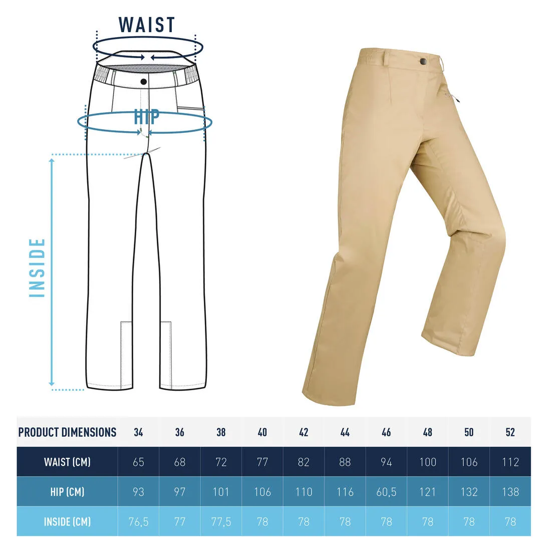 WOMEN’S  WARM SKI TROUSERS - 100 - BEIGE