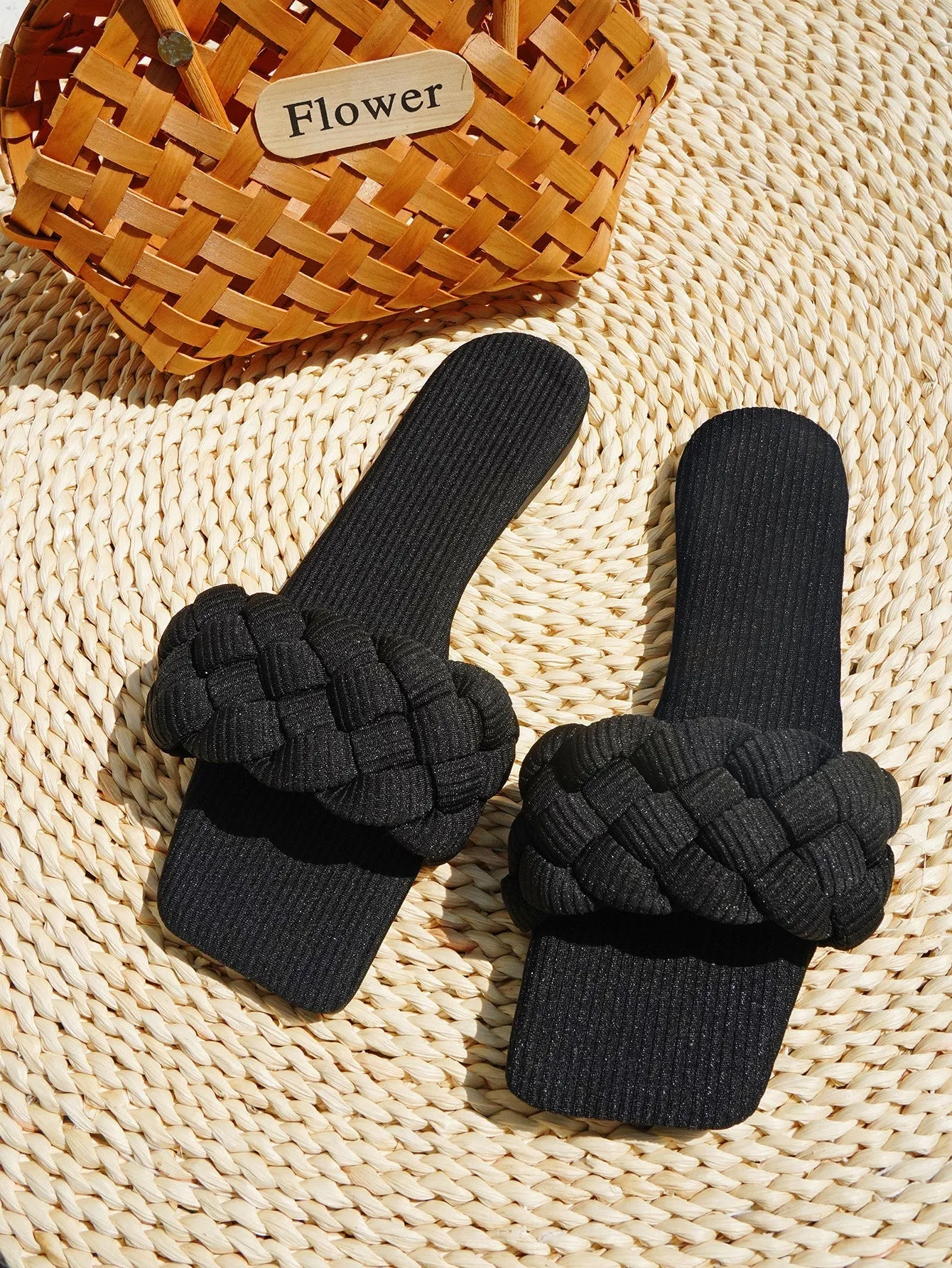 Woven Braided Upper Slides - Black