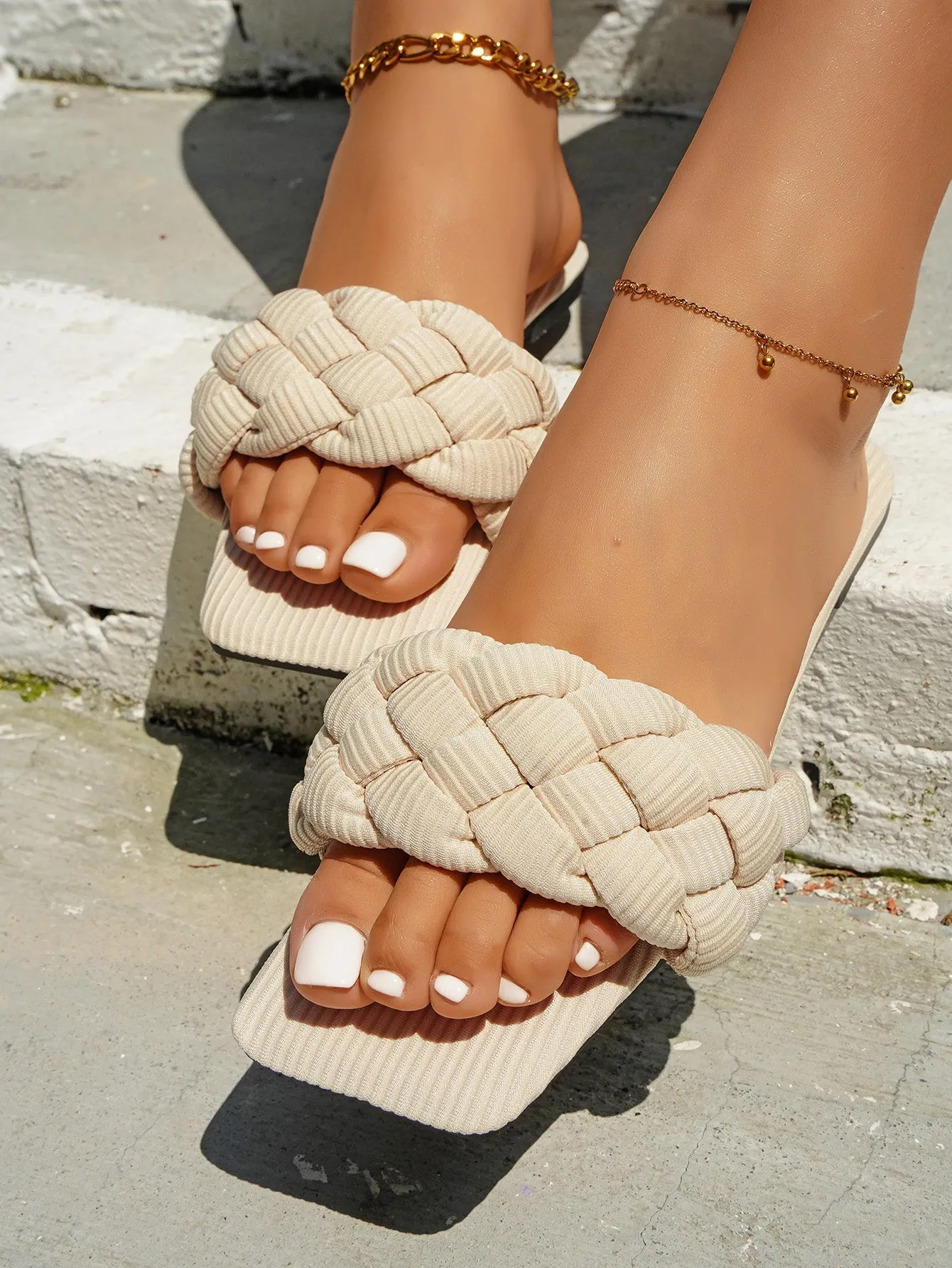 Woven Braided Upper Slides - Ivory