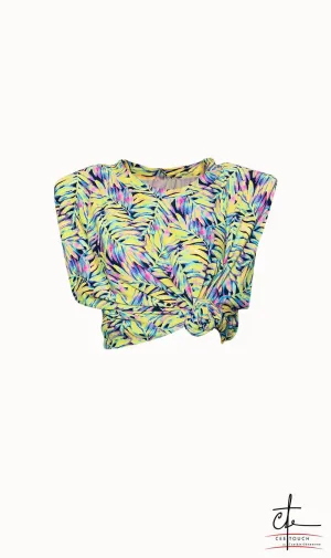 Yellow and Purple Leaf Print Sleeveless Tee
