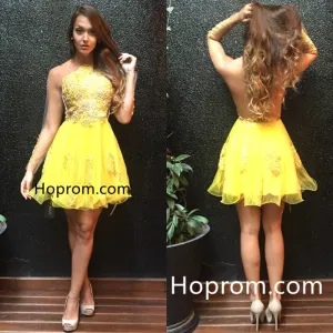 Yellow  Appliques Dress Mini Ruffles Sweet Homecoming Dress