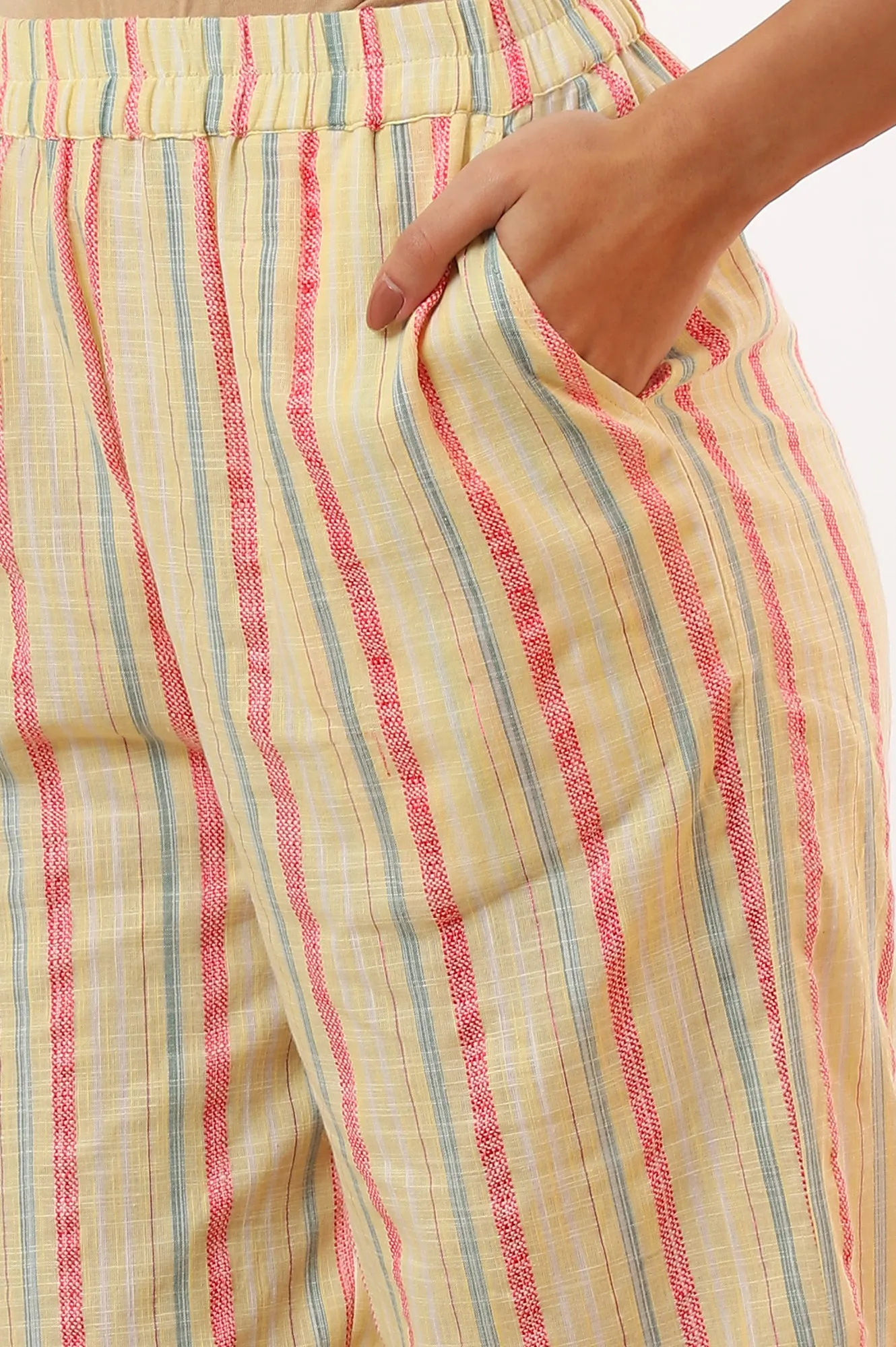 Yellow Yarn Dyed Cotton Blend Straight Kurta & Palazzo Set